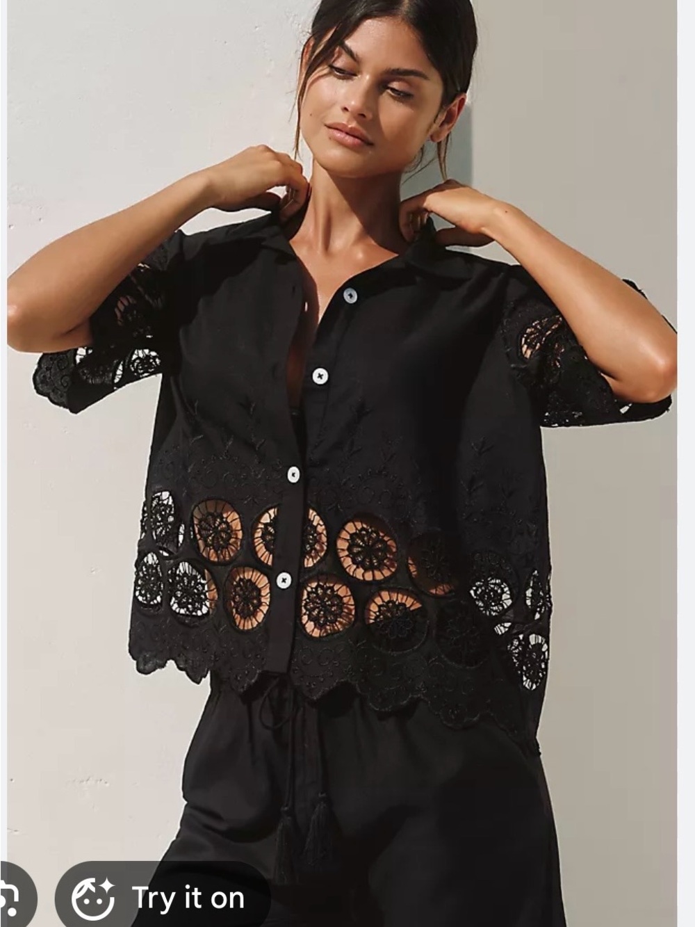 Black Eyelet Shirt - Women